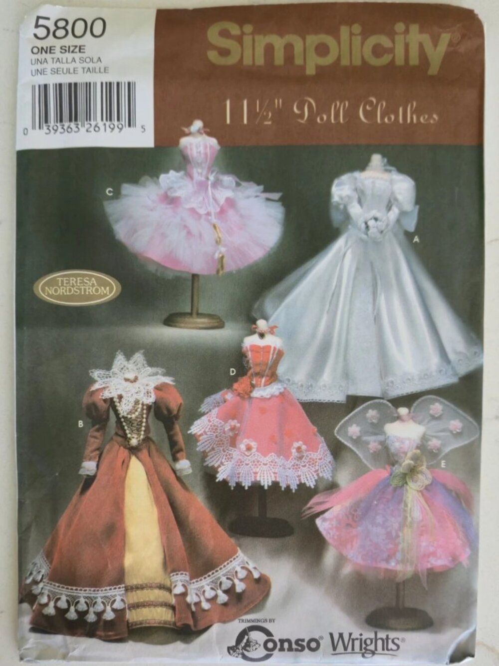 Simplicity Pattern 5800 Victorian Doll Clothes Teresa Nordstrom  11.5"